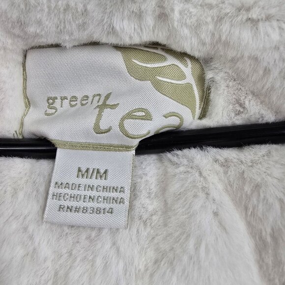 Green Tea Womens Faux Fur-Lined Puffer Vest Medium Green Polyester Shell & Hood - Picture 5 of 9